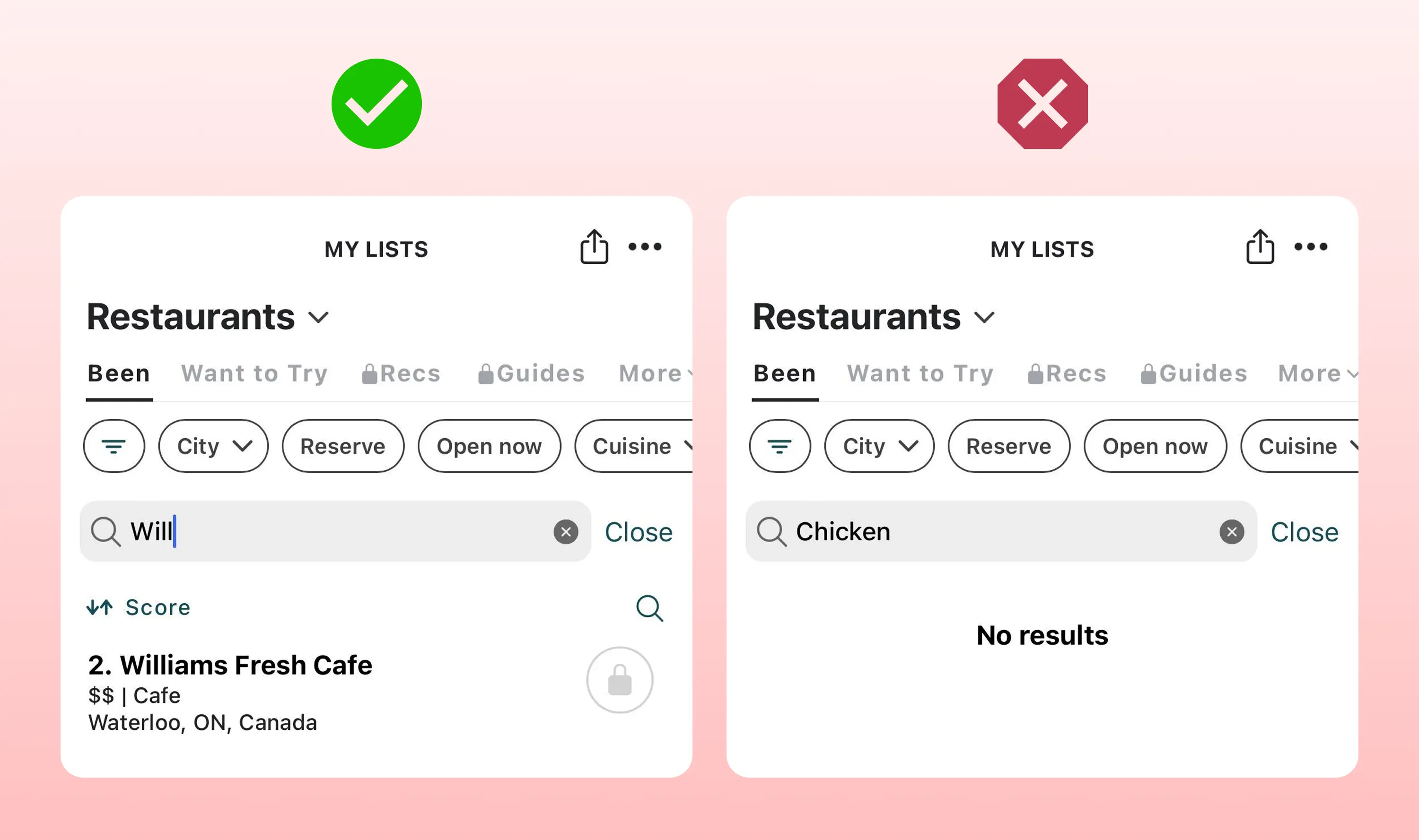 Search does not support food or item-level queries